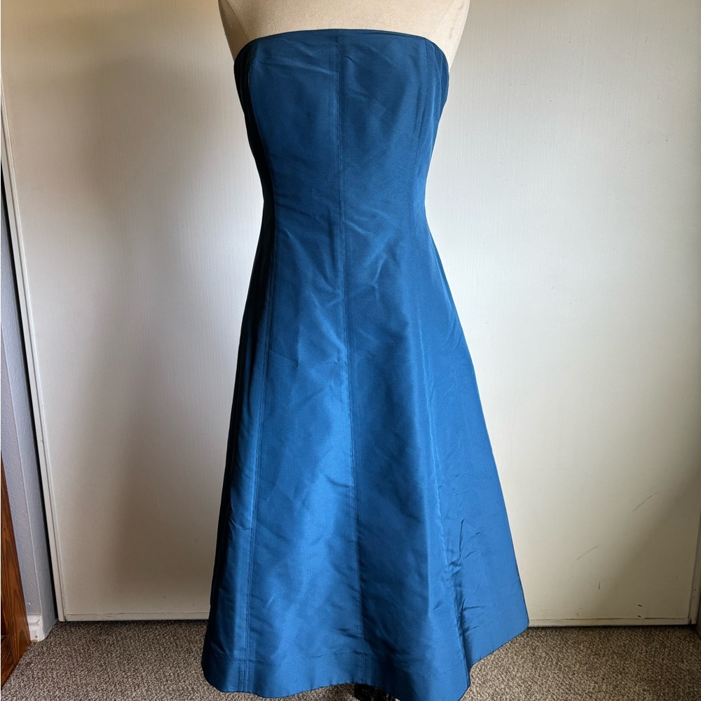 J Crew 100% silk blue formal elegant strapless dress tea length Women’s 4 6 Med